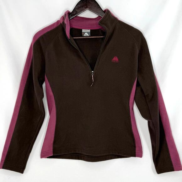Nike ACG Fleece Half Zip Pullover Sweatshirt Brown Pink Womens Small Outdoor - Picture 1 of 4